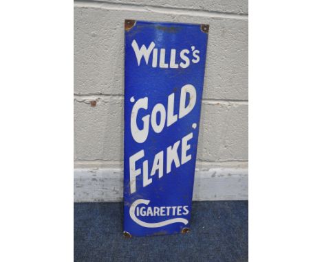 A RECTANGULAR ENAMEL ADVERTISING SIGN FOR WILLS'S 'GOLD FLAKE' CIGARETTES, 20cm x 62cm (condition report: some rust and other