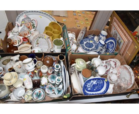 SIX BOXES AND LOOSE CERAMICS AND SUNDRIES, to include Vintage Tulip German Pottery By Keramik vase 536/15, Royal Worcester Pa