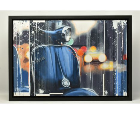 KRIS HARDY (BRITISH 1978) 'VESPA', a contemporary depiction of a classic Vespa scooter, signed bottom right, mixed media on c