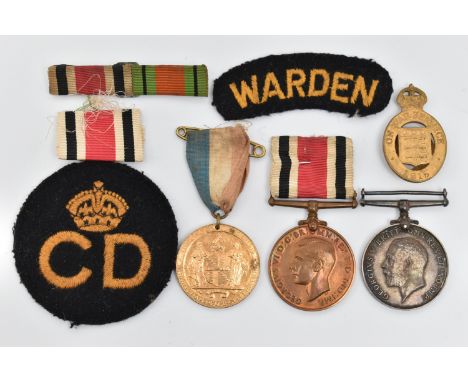 A SMALL BAG OF MILITARY ITEMS, to include a WWI service medal, awarded to 'G-9373 C.SJT. W.S.PEARCE THE QUEENS R', missing ri