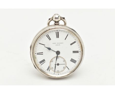 A LATE VICTORIAN SILVER OPEN FACE KEY WOUND POCKET WATCH, the white enamel dial with black Roman numerals, outer minute track