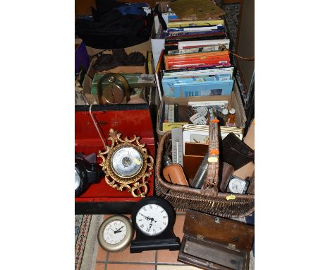 FOUR BOXES AND LOOSE MISCELLANEOUS SUNDRIES, books include subjects on the fire service, cats and magazines etc. together wit