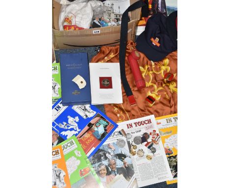 A BOX OF ROYAL MAIL RELATED ITEMS AND COMMEMORATIVE MEDALS ETC, to include Royal Mail postman's badges, a Post Office branded