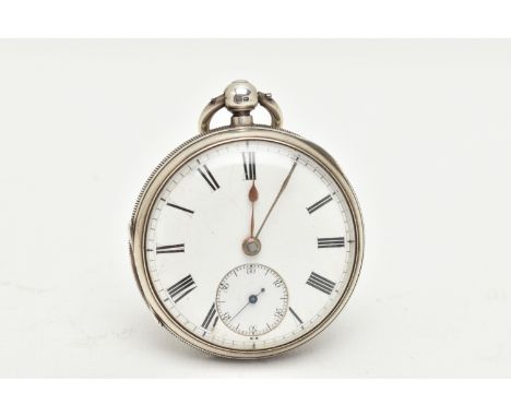 A LATE VICTORIAN SILVER OPEN FACE KEY WOUND POCKET WATCH, the white enamel dial, with black Roman numerals, outer minutes tra