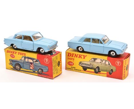 2 Dinky Toys. Ford Consul Corsair (130). Example in light blue with off white interior. Plus a Ford Consul Cortina (139) in t