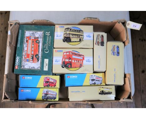 12 Corgi Classics. 2x Karrier W Utility Trolleybus - Bradford and Newcastle. Bristol K Utility Bus - Cardiff. Daimler CWA6 Ut