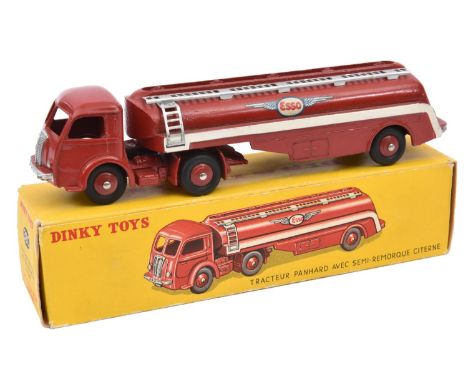 French Dinky Toys Tracteur Panhard Avec Semi-Remorque Citerne (32C). In deep red ESSO livery, with white flash and silver lad