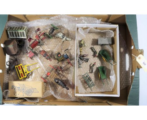 A quantity of lead farm and garden by Britains, Johillco, Charbens, etc. Including; A boxed Charbens Model Hay Cart with hors