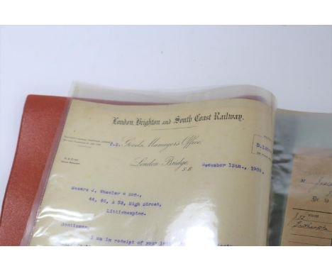 A quantity of railway luggage labels and other railway related paperwork. Including; luggage labels for LSWR, LC&amp;DR, SE&a