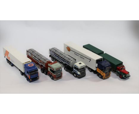 5 Modern Dutch Produced Tekno Trucks. 4x Scania. A normal control 110 3 axle truck with tilt and a 2 axle drawbar trailer, in