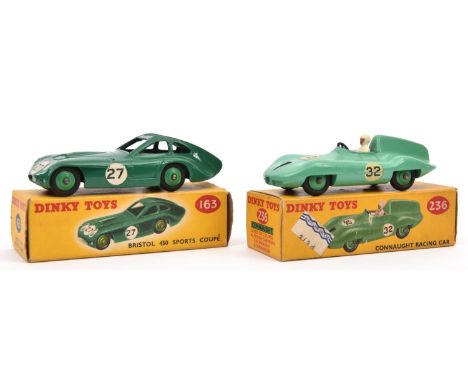 2 Dinky Toys. Bristol 450 Sports Coupe. 163. Green body with green wheels. RN 27. Plus a Connaught Racing Car. 236. Light gre