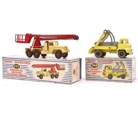 2 Dinky Supertoys. A Commercial Servicing Platform Vehicle (977). In cream with red boom, bucket and wheels. Plus a Marrel Mu
