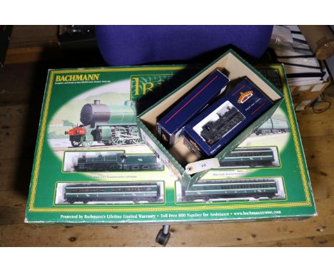 Bachmann OO gauge. A Irish Railway set. Comprising 2-6-0 tender locomotive and 3 bogie corridor coaches, all in light &amp; d