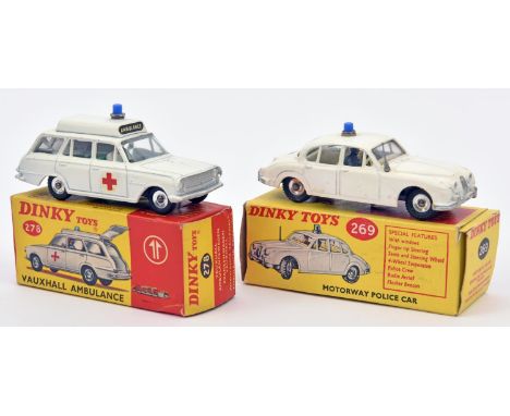 2 Dinky Toys. Motorway Police Car (269). In white with white interior with Policemen inside,  POLICE decal to back, aerial to