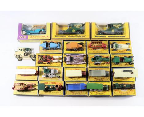 22 Matchbox Models of Yesteryear in early boxes. Including; No.1, Alchin Traction Engine. No.2, B type bus. No.4, Sentinel St