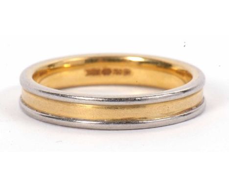 A bi-colour 18ct gold ring, 4mm wide, stamped 750 with Sheffield assay mark, size R, 6.6g