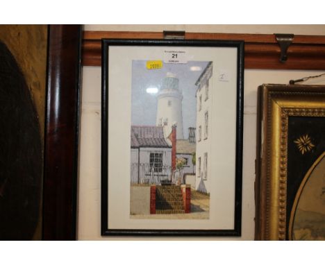After David Green, coloured print depicting Southwold Lighthouse 