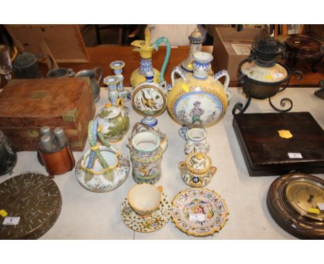 A quantity of various continental pottery to include moon flask, jugs, vases, tea pot etc. 