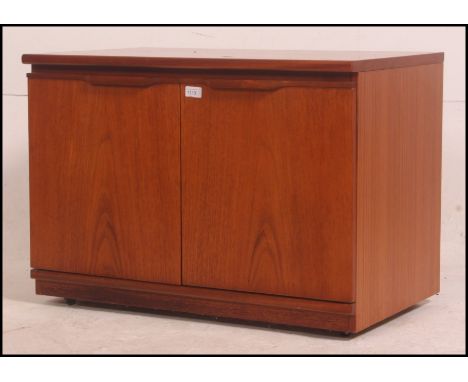 A good vintage mid century teak cabinet / media unit with sliding wave shelf / trays by J S Sakol furniture. 56cm high x 78cm