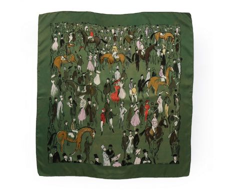 Three Hermès silk scarves designed by Jean-Louis Clerc, with signatures, comprising; 'Paddock', 1956, 84x89cm; 'Grand Prix Po