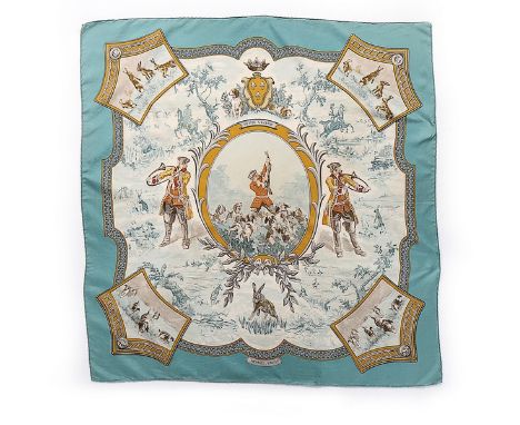 An Hermès 'Petite Vénerie' silk scarf, designed by Charles Hallo, 1968, printed with hunting scenes, 85 by 89cm   CONDITION R