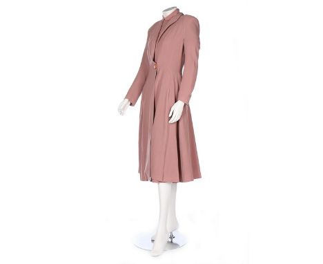 A group of woollen suits and dresses, 1940s, six ensembles, including a dusty-pink dress with button detailing and matching c