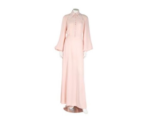 An Ossie Clark for Radley pale pink moss crêpe dress, mid 1970s, printed satin label, of loose cut, with blouson sleeves and 