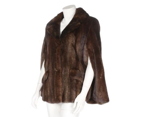A Wunderkind dark brown mink cape, modern, labelled, with arm-slits, two pockets and lined in leopard printed silk; together 