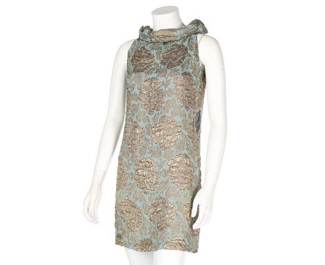 A Christian Dior cloqué lamé cocktail dress, mid 1960s, Paris Boutique labelled and numbered 1052200, with rolled collar and 