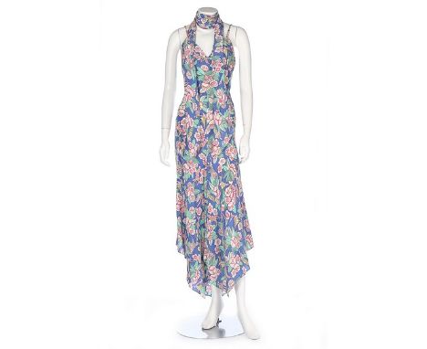 Two Chloé dresses, late 1970s, labelled, the first of colourful printed silk depicting dancing couples amongst flowers, with 
