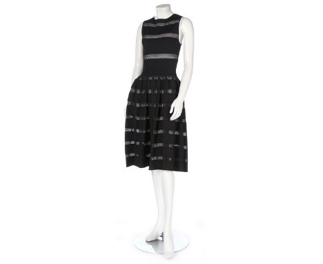 An Azzedine Alaïa black viscose dress, modern, labelled and size L, with sheer knitted stripes; together with another by Osca