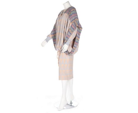 A Bill Gibb knitted jersey ensemble, 10th Anniversary collection, 1977, labelled, in pastel shades, comprising oversized ponc