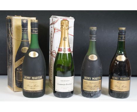 Alcohol - Five bottles of champagne to include boxed Remy Martin Fine Cognac Champagne V.S.O.P. 1 Litre, boxed Champagne Laur