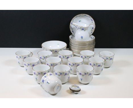 Herend Cornflower Blue Garland pattern part tea service for twelve including 13 x cups, 12 x saucers, milk jug and bowl, all 