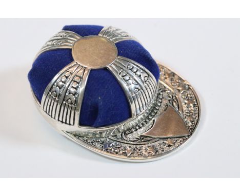 Silver baseball cap pincushion 