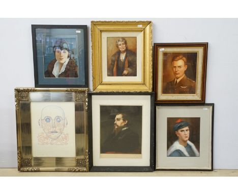 Portrait study of Charles Lindbergh (American aviator and author), oil on board, 24 x 19cm, portrait study of Amelia Earhart(