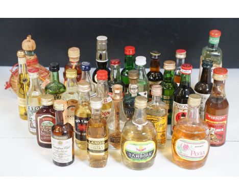 Alcohol - Collection of 28 alcohol miniatures to include Booth's Gin 70° proof, Langs Old Scotch Whisky 70° proof, Bacardi, R