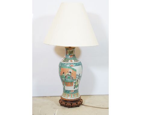 20th century Chinese famille vase baluster shaped lamp base, 46cm high