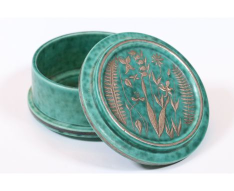 Wilhelm Kage for Swedish Gustavsberg gold inlay ceramic lidded trinket dish 