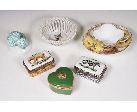 A quantity of ceramics to include Herend pair of rabbits, Herend Rothchild birds openwork basket, Meissen Dresden teacup and 