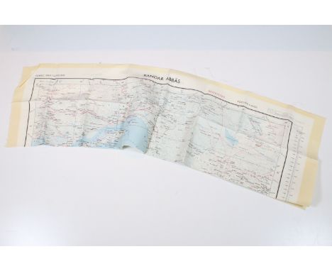 A British War Office published RAF silk escape map of Iran, Dubai, Abu Dhabi, Bahrain, Qatar and Saudi Arabia.