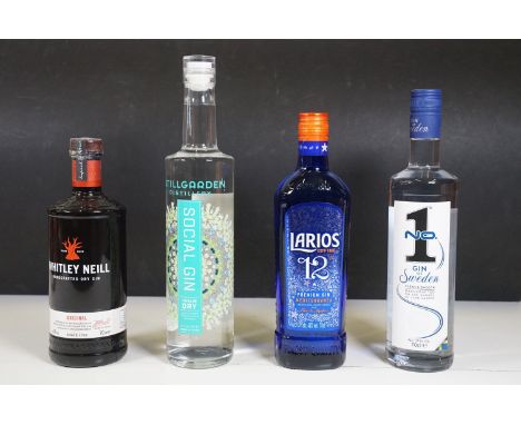 Alcohol - Four 70cl bottles of gin to include Whitley Neill Original Dry Gin, Stillgarden Distillery Social Gin Dublin Dry Gi