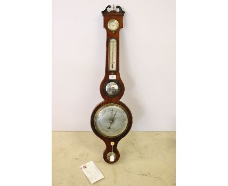 19th Century A Cattanio of Kidderminster mahogany banjo barometer with swan neck pediment. Measures 96cm high. 
