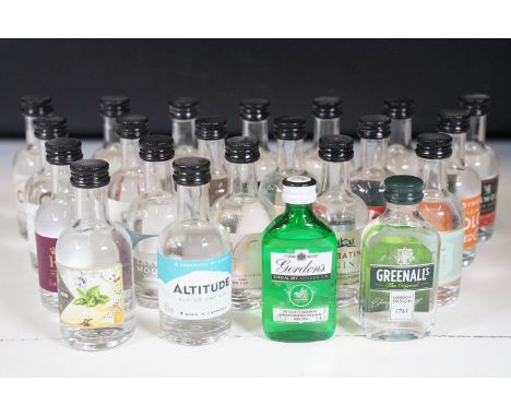 Alcohol - Collection of 22 gin alcohol miniatures to include Rock Rose Citrus Coastal Edition, Gwyr Gower London Dry Gin, Cam