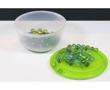 A small collection of vintage marbles. 