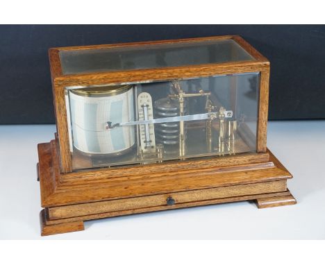 Cased Sewills Presentation Barograph within oak case with bevelled glass panels 
