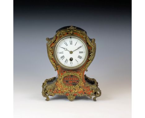 A French 19th century tortoiseshell, boulle and ormolu mounted mantel clock, with single train movement no. 3729, the balloon