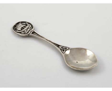 A Scottish Iona silver 'Viking long boat' spoon, Iona Celtic Art, maker's mark AR (Alexander Ritchie), Birmingham 1932, the t