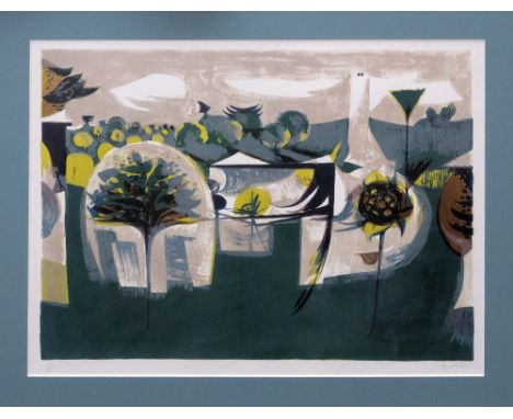 Alan Reynolds R.A. (British, 1926-2014), 'Moth Barn', lithograph in colours, signed and dated 1955 lower right, numbered 46/5