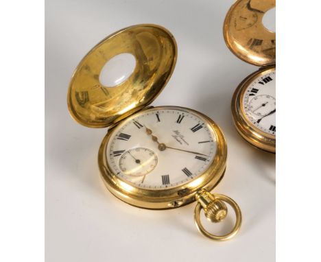 An 18ct gold cased side wind half hunter pocket watch by J. W. Benson of London, hallmarked London 1912, 47mm. diameter case 